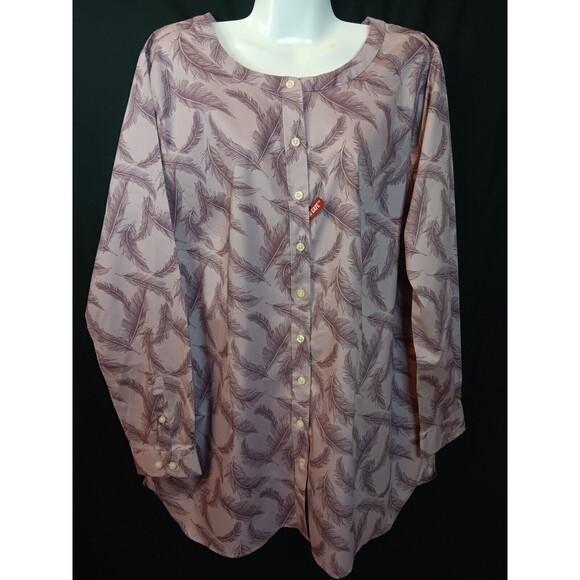 Duluth Trading Co. Womens Purple w/ Feather Pattern Button-Up Tunic, NWT, 1X - Picture 1 of 6